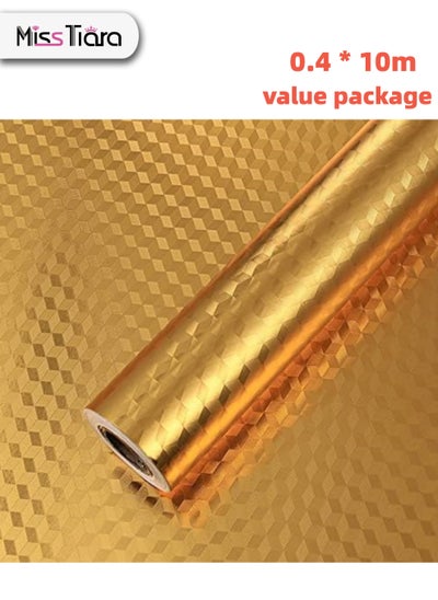 اشتري 0.4 x 10m Value Package Peel and Stick Aluminum foil Contact Paper Self-Adhesive Oil Proof Heat Resistant Wall Sticker for Countertop Drawer Shelf Liners Gold في الامارات