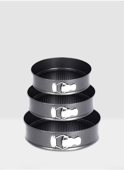 اشتري Goolsky 3-Piece Non-Stick Round Cake Mould Set Dark Grey 3.28x7cm في الامارات