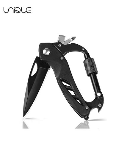 Buy Multitool Carabiner with Pocket Knife, EDC Carabiners Keychain with Bottle Opener, Window Breaker Folding Knives and Screwdriver, Survival Gear for Outdoor Camping Hiking for Men - Black in Saudi Arabia