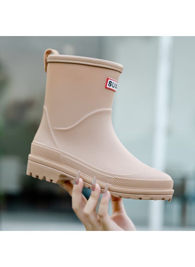 Buy 2023 Mid-Calf Ladies Rain Boots Non-Slip Khakis without Velvet in UAE