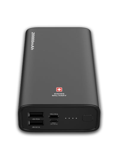 اشتري Swiss Military Bieudron PD Power Bank 20000MAH: Rapid Charging, 20W Output, 50% Charge in 30 Minutes* - Type-C, Micro, and Dual USB Inputs - Black في الامارات