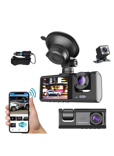 Buy Car Dual Lens Dash Cam HD 1080P Front/Rear/Inside Video Recorder Camera G-Sensor in UAE