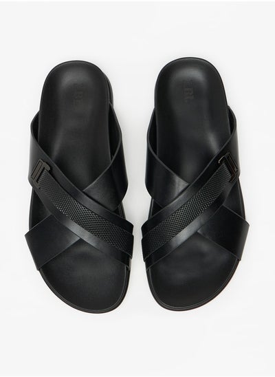 اشتري Textured Slip-On Cross Strap Arabic Sandals في السعودية