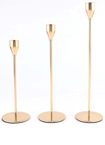 Buy Pink Gold Candle Holders Set of 3 for Taper Candles, Decorative Candlestick Holder for Wedding, Dinning, Party, Fits 3/4 inch. in Saudi Arabia