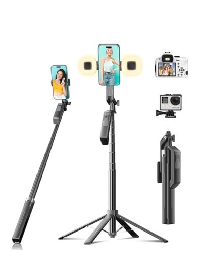 اشتري Selfie Stick Phone Tripod, 71 inch Tall Cell Phone Holder with Detachable Wireless Remote and 2 LED Lights, Phone Tripod & Tall Travel Tripod, Phone Stand for iPhone, Android, Camera & Gopro في السعودية