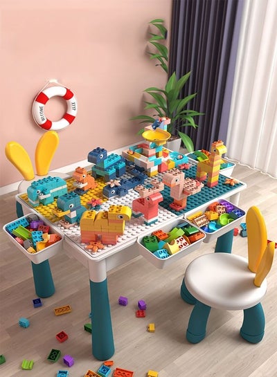 اشتري Kids 5-in-1 Multi Activity Table Set - 190 Pieces Large Building Blocks Compatible Bricks Toy  Play Table Includes 1 Chair and Building Block Table 61*41CM في السعودية