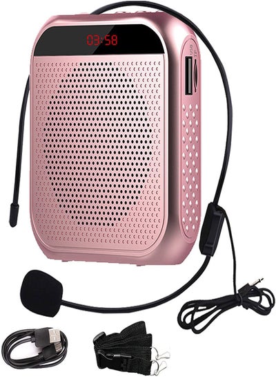 اشتري Voice Amplifier with Wired Microphone Headset, Portable Rechargeable PA System Speaker Personal Microphone Speech Amplifier, Loudspeaker for Teachers, Tour Guides/Coaches Metting/Yoga/Fitness (Pink) في السعودية