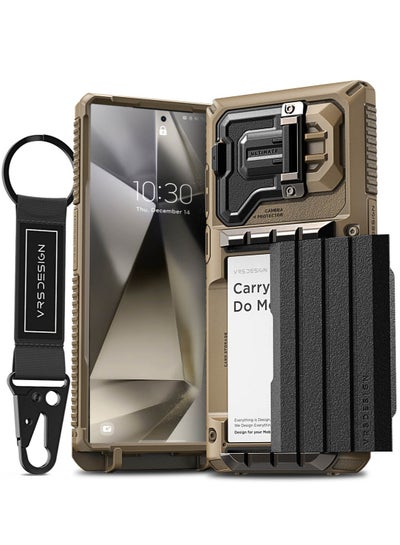Buy Damda Glide Ultimate for Samsung Galaxy S24 ULTRA Case Cover Wallet with Semi Automatic Credit Card Holder Slot [4 Cards] & Camera Lens Protector Kickstand - Khaki in UAE