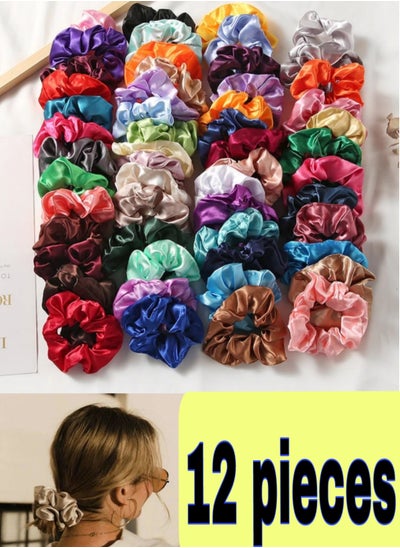 Buy 12 Pcs Hair Scrunchies Ponytail Holder Satin Elastic Soft Hair Ties Scrunchy Hair Bands for Girls and Ladies Hair Accessories in Egypt