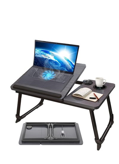 Buy Adjustable table with holder for laptop, iPad, tablet, cup holder with small drawer for easy access to your important needs in Saudi Arabia