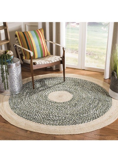 Buy Cape Cod Collection 3' Round Green Natural Cap210Y Handmade Braided Jute & Cotton Area Rug in Saudi Arabia