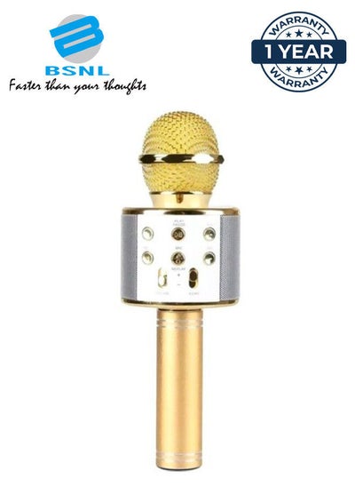 Buy Portable Wireless Handheld Karaoke Microphone With Bluetooth Speaker WS-858 Gold in UAE