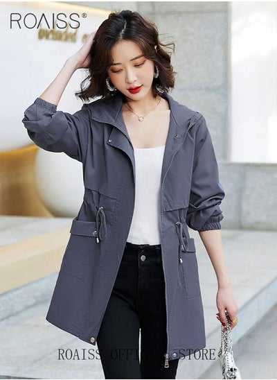 Buy Women Mountain Hoodie Windbreaker Ladies Hooded Blouson Trench Long Coat Female Lined Slimming Coat Women Zip-In Windproof Lightweight Breathable Coat in UAE