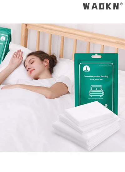 Buy 4 PCS Disposable Bed Sheets Travel Sheets for Hotel, Disposable Sheets for Bed Travel Bedding Cover Portable Sheet with 1 Quilt Cover, 1 Sheet and 2 Pillowcase for Travel Business Trip Spa Hotel in UAE