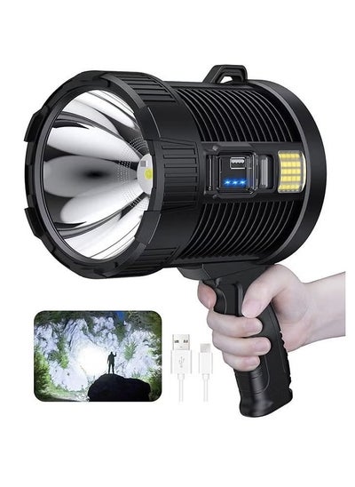 Buy Rechargeable Spotlight, 100000 Lumens Led Spot Lights Handheld Large Flashlight Super Bright Outdoor Solar Spotlights Searchlight with Cob Light, 6 Modes, IPX5 Waterproof in UAE