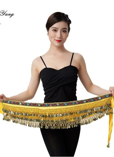 اشتري Coins Pendant Diamond Waist Chain Skirt Belly Dance Tassel Waist Wrap Belt Skirts Party Rave Costume Yellow في الامارات