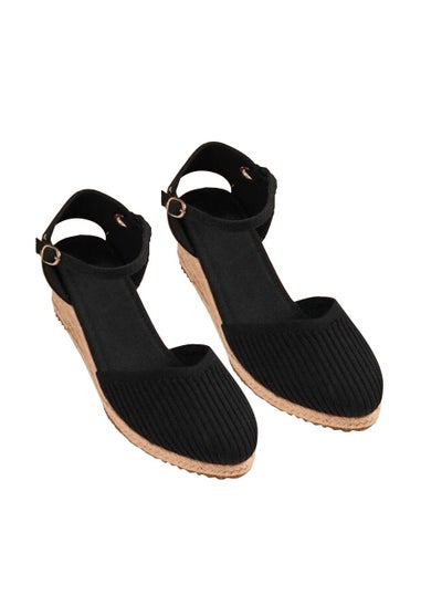 اشتري Closed Toe Espadrille Wedges Sandals Black في السعودية