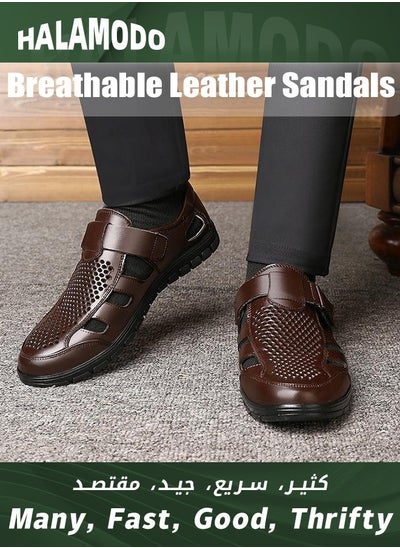 Buy Leather Sandals for Men, Men's Slide Sandals, Unisex Adult Fashion Sandals, Breathable Summer Casual Shoes, Arch Fit Beach Shoes in Saudi Arabia