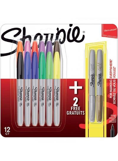 اشتري Sharpie Fine Point Permanent Marker Pack of 12 + 2 Metallic Color في الامارات