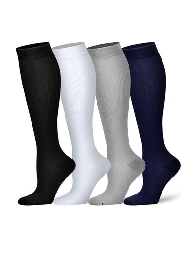 Buy Compression Socks, 4 Pairs for Women and Men, Athletic, Travel, Running, Fitness, Flight Socks, Reduce Calf Pain Faster Recovery(Multicolors) in UAE