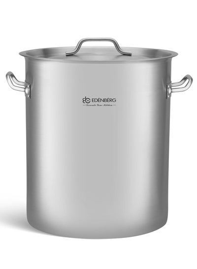 Buy EDENBERG Big Stock Pot | Soup Pot, Sauce Pot with Lid | Induction, Ceramic, Glass, Halogen Cook tops Compatible | Heavy Duty Stainless Steel Cooking Pot- Silver, 25 L in UAE