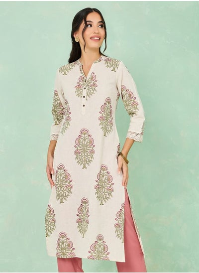 Buy Printed A-Line Cotton Kurta with Side Pocket in Saudi Arabia