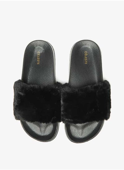 اشتري Women's Faux Fur Textured Slip-On Slides في الامارات