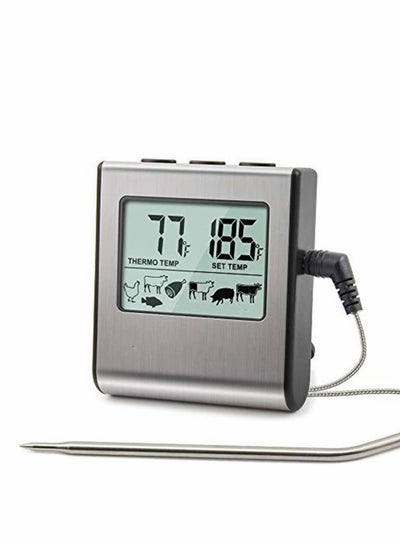 اشتري Grill Thermometer, Large LCD Digital Cooking Food Meat Thermometer, Smoker Oven Kitchen BBQ Grill Thermometer Clock Timer with Stainless Steel Temperature Probe for Kitchen Cooking BBQ Grill في الامارات