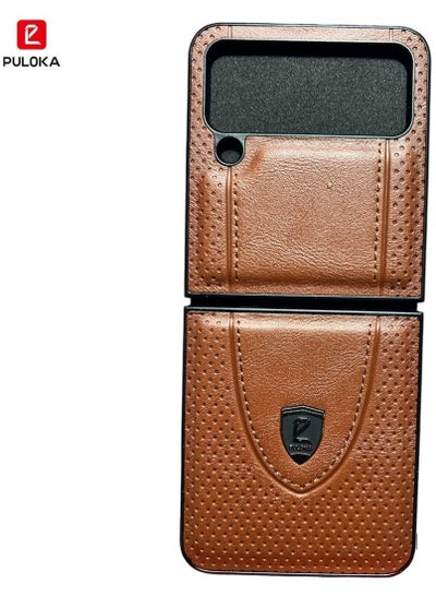 Buy Genuine Leather Protective Case Slim Anti-Shock Full Coverage For Samsung Galaxy Z Flip 4 5G Brown in Egypt