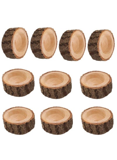 اشتري Wooden Tea Light Candle Holders, Rustic Wood Candle Holder Set for Wedding Centerpieces for Table, Party Home Decoration 10 PCS في السعودية