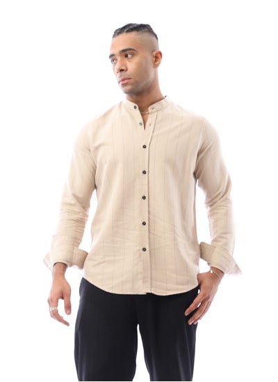 Buy Beige Linen Shirt With Pencil Stripes in Egypt