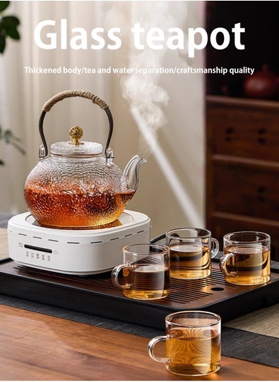 Buy 900 ml glass teapot, glass teapot with strainer insert, anti-scald handle and teapot with glass lid, hammered jet pot, teapots for loose tea, for stove, electric hob in UAE