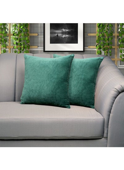 اشتري Sterling Solid 2Piece Velvet Cushion Cover Outer Layer 100% Cotton Velvet  Soft Pillow Case For Home And Living Room  L 45 X W 45 Cm  Teal  811500132125 في الامارات