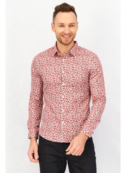 Buy Men Slim Fit Floral Printed Long Sleeves Casual Shirt, Red in UAE