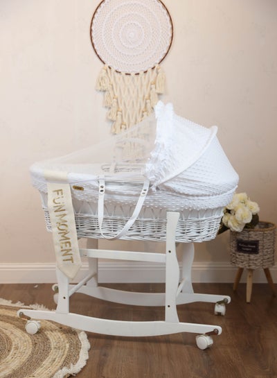 اشتري Baby cradle Moses basket for children with mosquito net with white holder with wheels في السعودية