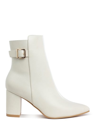 Buy Belt Detail Block Heel Boots in Off White in UAE