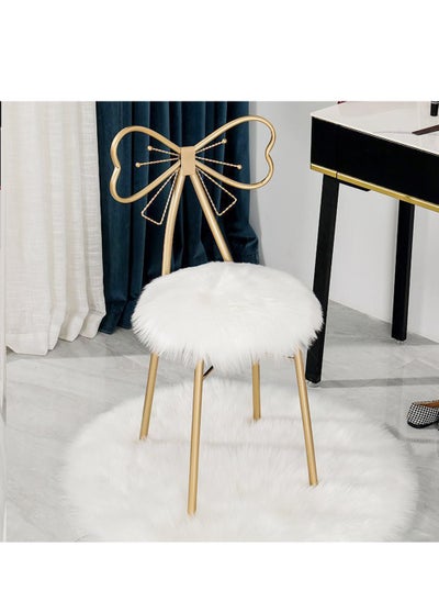 Buy Makeup Chair Metal Vanity Chair Fur Cushioned Padded Seat Makeup Dressing Stool Bench with Butterfly Backrest Child Dining Chair Furniture Bedroom Makeup Stool in UAE