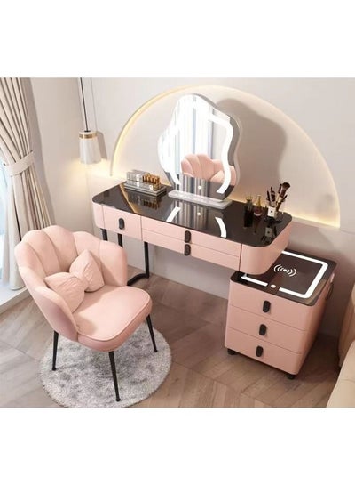Buy Makeup Dressing Table, Designable Mirror And Chair With Wireless Charger Pad And Soundbox in UAE