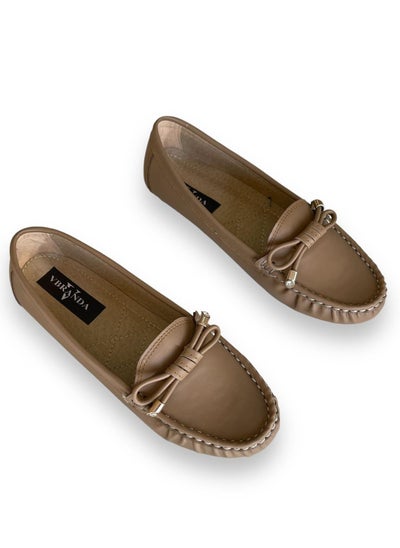 Buy Elegant, High-quality Leather Flat Ballerina With A Bow On The Front-COFFE in Egypt