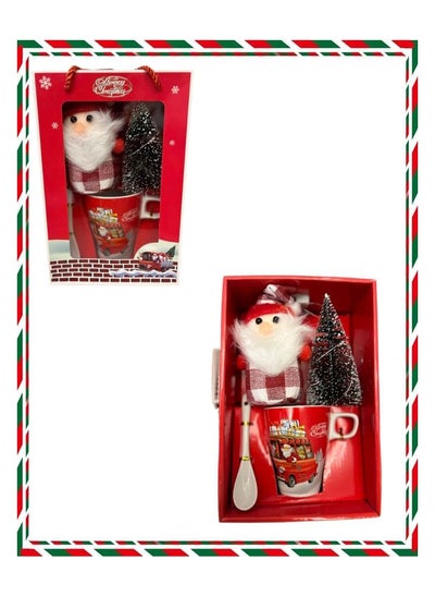 اشتري Christmas Ceramic Coffee Mug and Spoon Reusable Light up Pine Tree Santa Gift Box في الامارات