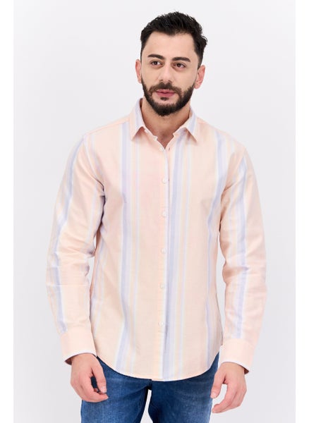 اشتري Men Regular Fit Stripe Print Long Sleeves Casual Shirts, Peach Combo في الامارات