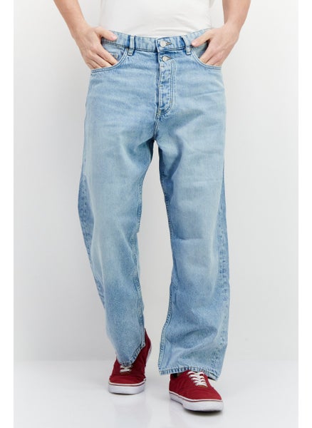 Buy Men Loose Fit Washed Denim Jean, Light Blue in Saudi Arabia