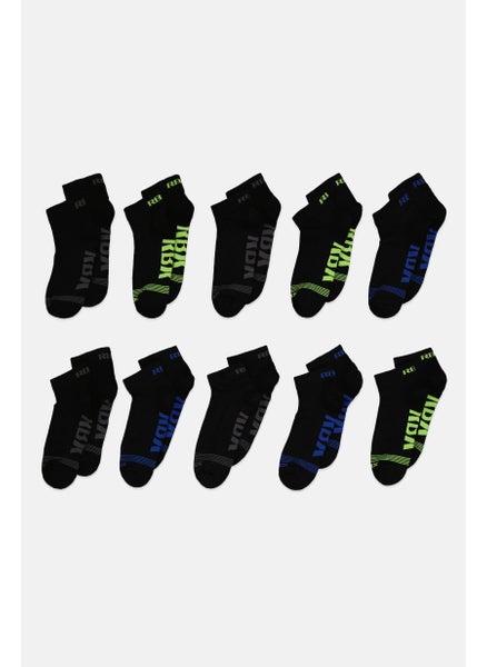 اشتري Men 10 Pairs Brand Logo Ankle Half Terry Socks, Black Combo في السعودية