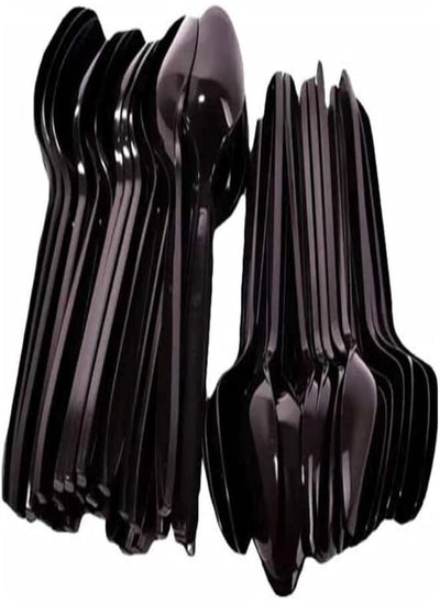 Buy Black Plastic Spoon - Heavyweight Disposable Spoon, Heavy Duty Black Cutlery - Plastic Utensils - Perfect for Parties and Restaurants - 50 Pieces. in Egypt