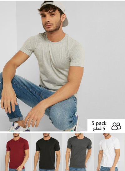 Buy 5 Pack Essential Crew Neck T-Shirt in UAE