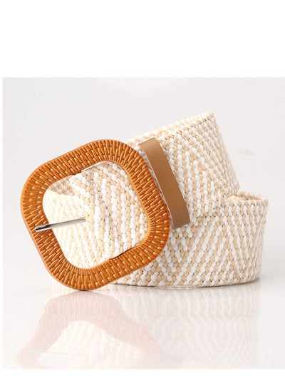 اشتري Imitation Grass Knitted Simple All Round Buckle Elastic Braided Elastic Belt 97cm Multicolour في الامارات