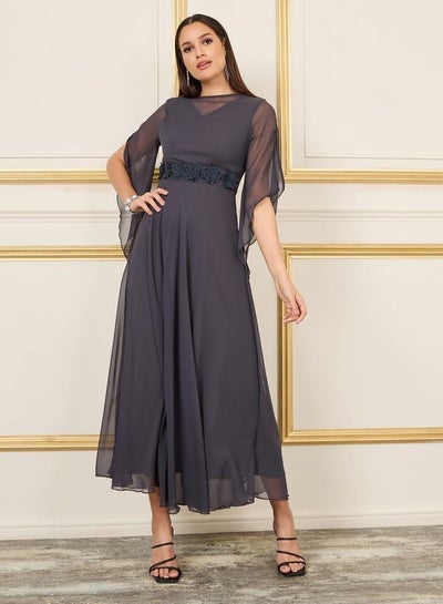 اشتري Floral Applique Sheer Sleeves A-Line Maxi Dress في السعودية