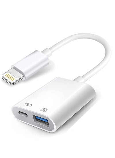 اشتري Apple Lightning to USB Camera Adapter with Charging Port, USB 3.0 OTG Cable for iPhone/iPad to Connect Card Reader, USB Flash Drive, U Disk, Keyboard, Mouse, Hubs, MIDI في الامارات