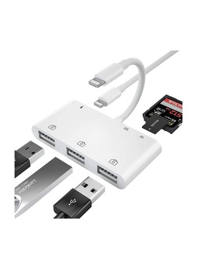 Buy Lightning to SD Card Reader for iPhone, USB Camera Adapter 6 in 1 USB OTG Adapter with SD TF Card Reader and Charging Port Lightning to USB Adapter Compatible for iPhone iPad Plug and Play in Saudi Arabia