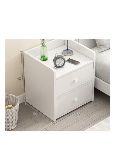 Buy White Wood Nightstand Table Bedside Cabinet with Two Drawers,32*26*40CM in Saudi Arabia